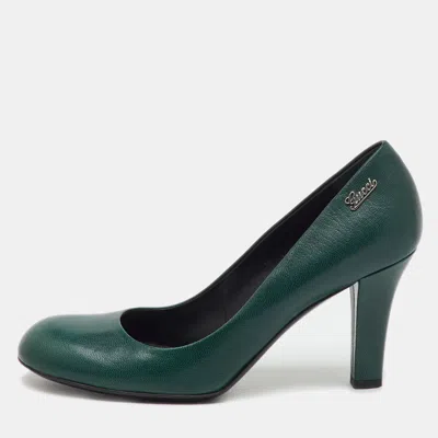 Pre-owned Gucci Green Leather Round Toe Pumps Size 39