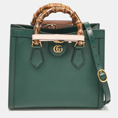 Pre-owned Gucci Green Leather Small Bamboo Diana Tote