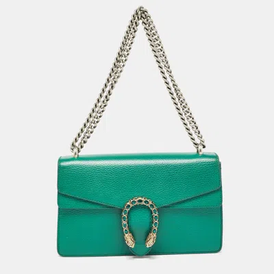 Pre-owned Gucci Green Leather Small Dionysus Crystals Shoulder Bag