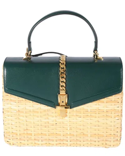Gucci Green Leather, Straw/raffia Small Sylvie Top Handle Bag (authentic Pre-  Loved)