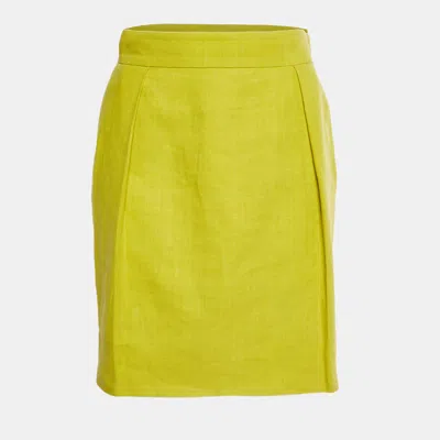 Pre-owned Gucci Green Linen Pleated Short Skirt S