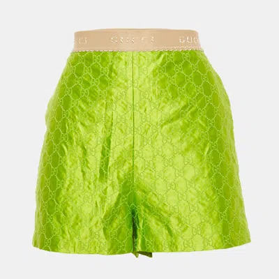 Pre-owned Gucci Green Logo Embroidery Silk Short M