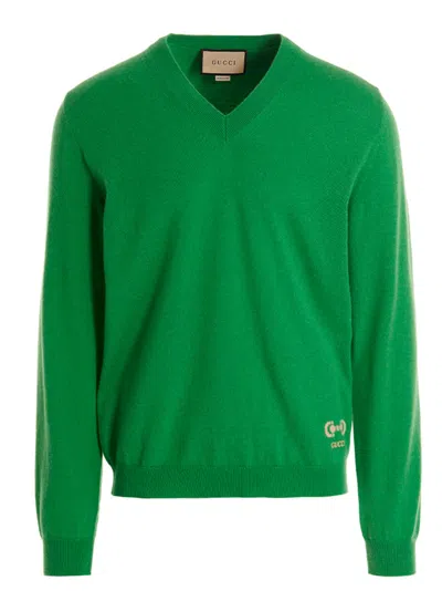 GUCCI GREEN LOGO EMBROIDERY SWEATER