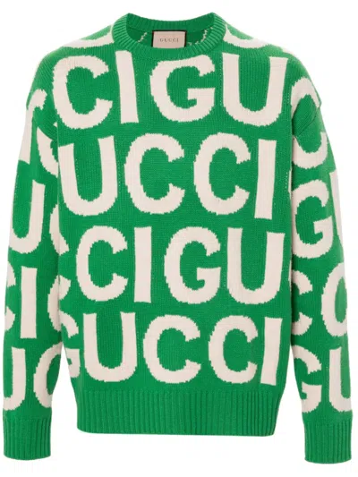 Gucci Logo-intarsia Wool Jumper In Green