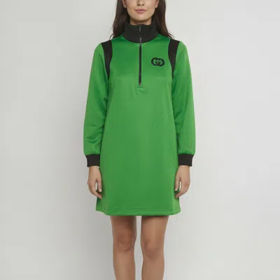 Pre-owned Gucci Green Logo Patch Jersey Turtleneck Mini Dress Xxs