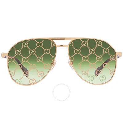 Gucci Green Logo Pilot Men's Sunglasses Gg1220s 004 59 In Gold