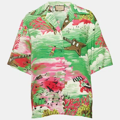 Pre-owned Gucci Green Love Parade Print Crepe Short Half Sleeve Shirt M