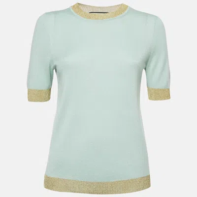 Pre-owned Gucci Green Lurex Trim And Cashmere Knit Crewneck Top M