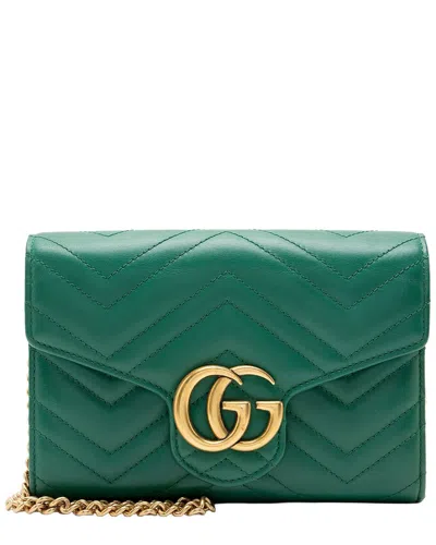 Pre-owned Gucci Green Matelasse Leather Gg Marmont Wallet On Chain (authentic Pre-loved)