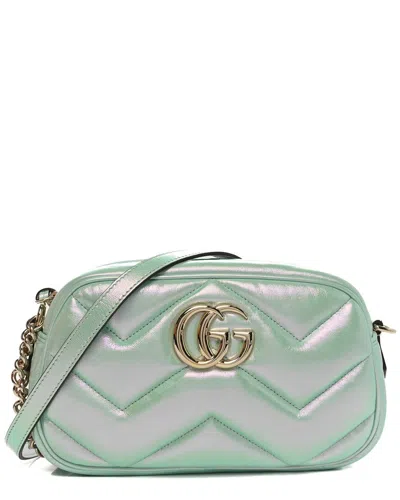 Gucci Green Matelasse Leather Iridescent Chevron Marmont Chain Shoulder Bag  (authentic Pre-loved)