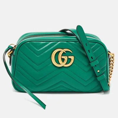 Pre-owned Gucci Green Matelassé Leather Small Gg Marmont Shoulder Bag