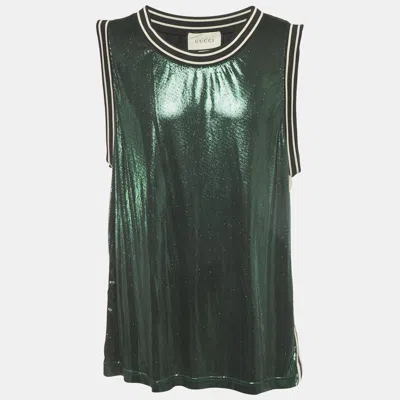 Pre-owned Gucci Green Metallic Glossy Jersey Sleeveless T-shirt Xxl