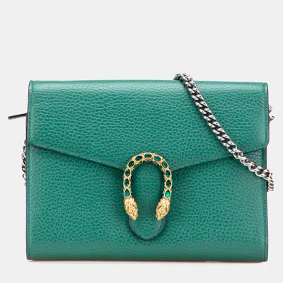 Pre-owned Gucci Green Mini Leather Dionysus Wallet On Chain
