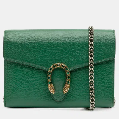Pre-owned Gucci Green Mini Leather Dionysus Wallet On Chain