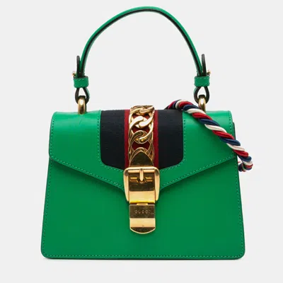 Pre-owned Gucci Green Mini Leather Sylvie Satchel