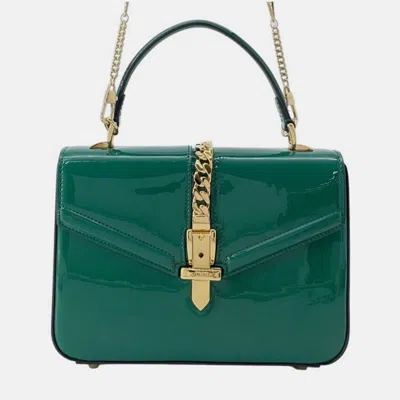 Pre-owned Gucci Green Mini Patent Sylvie 1969 Top Handle Bag