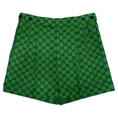 Pre-owned Gucci Green Monogram High-waisted Pleated Shorts
