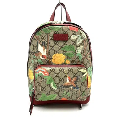 Pre-owned Gucci Green Multi-color Red Color Yellow Gg Supreme Canvas Leather Backpack ()