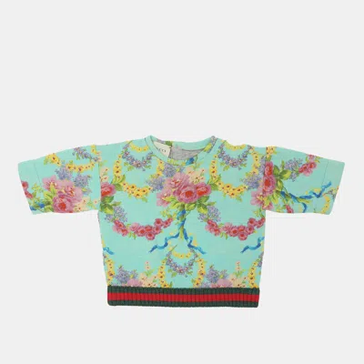 Pre-owned Gucci Green Multicolor Floral Printed Cotton 3/4 Sleeve Sweatshirt 18-24 Months