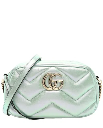 Gucci Green Nappa Leather Small Gg Marmont Chain Shoulder Bag (authentic Pre-  Loved)