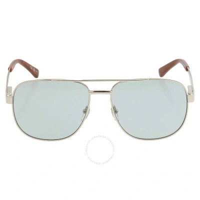 Gucci Green Navigator Men's Sunglasses Gg1223s 004 60 In Green / Silver