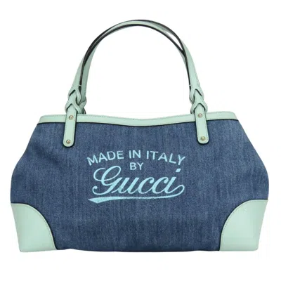 Pre-owned Gucci Green Navy Denim Leather Tote Bag () In Multi