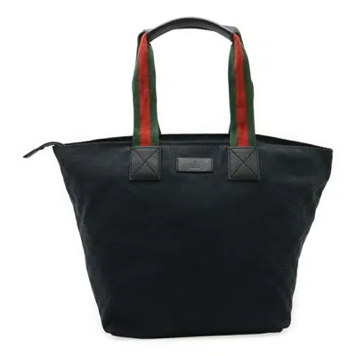 Pre-owned Gucci Green Navy Red Color Gg Canvas Leather Shoulder Bag Tote Bag ()