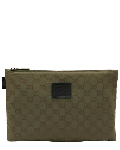 Gucci Green Nylon Cosmetic Pouch (authentic Pre-loved) In Brown