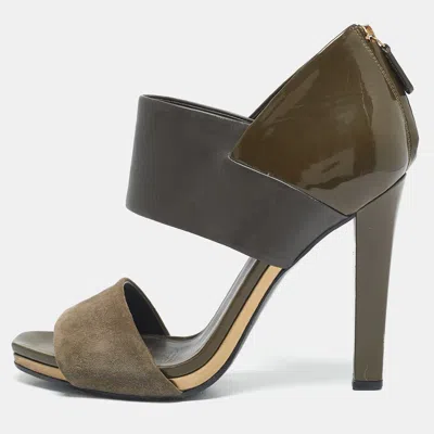 Pre-owned Gucci Green Patent Leather And Suede Ankle Strap Sandals Size 38.5