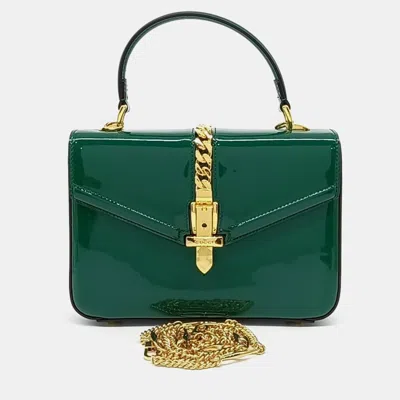 Pre-owned Gucci Green Patent Leather Patent Sylvie 1969 Mini Top Handle Bag