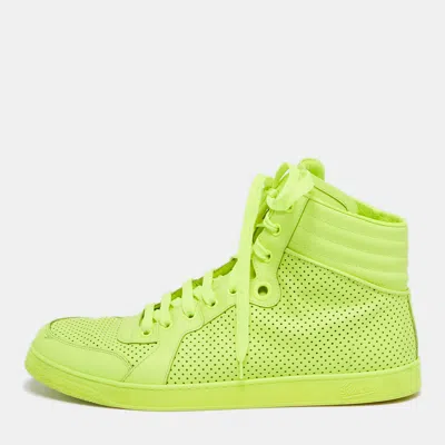 Pre-owned Gucci Green Perforated Leather Leather High Top Sneakers Size 44
