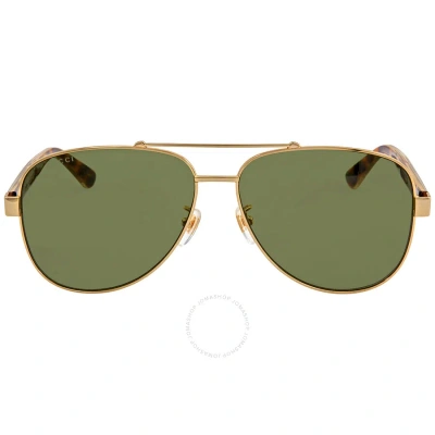 Gucci Green Pilot Men's Sunglasses Gg0528s 009 63 In Gold / Green