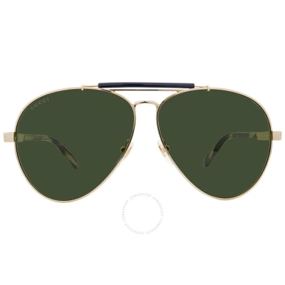 Gucci Green Pilot Men's Sunglasses Gg1287s 003 61 In Gold / Green