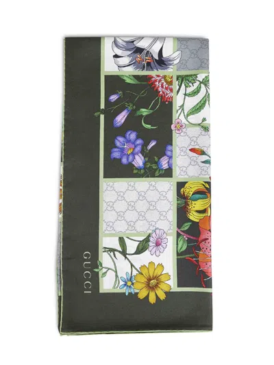 Gucci Green Printed Silk Twill Scarf