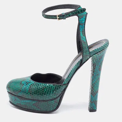 Pre-owned Gucci Green Python Leather Huston Pumps Size 36.5
