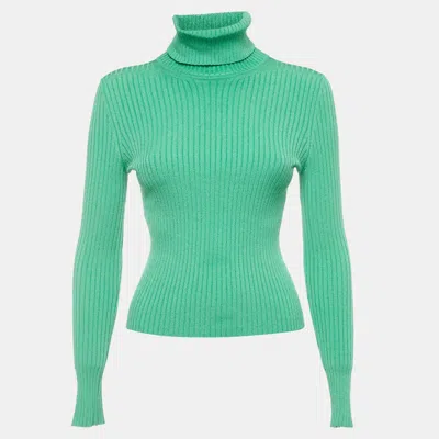 Pre-owned Gucci Green Rib Knit Long Sleeve Turtleneck Sweater M