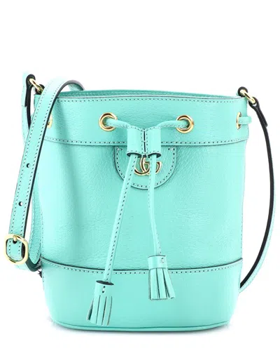 Gucci Green Sheep Leather Ophidia Bucket Bag Mini (authentic Pre-loved) In Blue