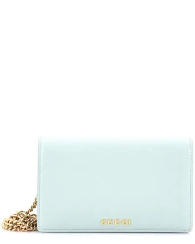 Gucci Green Sheep Leather Script Logo Chain Wallet Small (authentic Pre-loved)