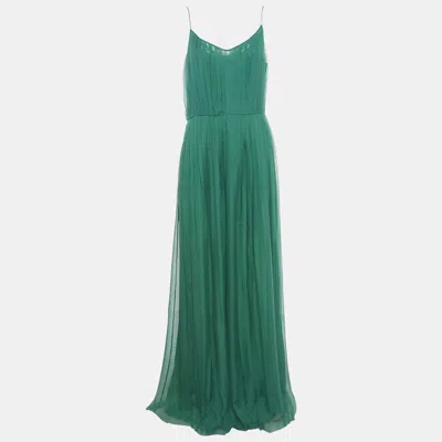 Pre-owned Gucci Green Silk Plisse Maxi Dress M