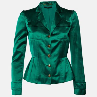 Pre-owned Gucci Green Silk Satin Peplum Blazer S