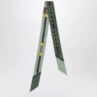 Gucci Green Silk Twill Ribbon With Logo Print Women