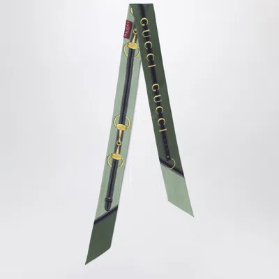 GUCCI GUCCI GREEN SILK TWILL RIBBON WITH LOGO PRINT WOMEN