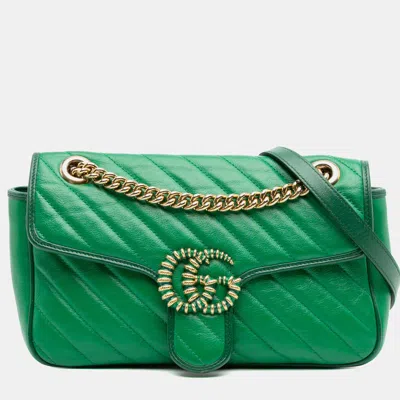 Pre-owned Gucci Green Small Gg Marmont Matelasse Leather Torchon Flap Crossbody