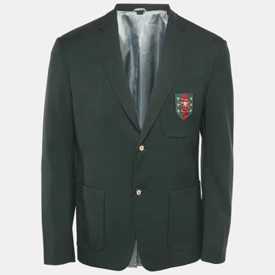 Pre-owned Gucci Green Snake Embroidered Crepe Wool Single Breasted Blazer M