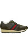 Gucci Round Toe Suede Panels Rubber Sole Sneakers In Green