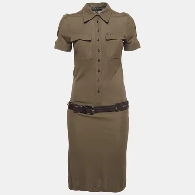 Pre-owned Gucci Green Stretch Crepe Belted Midi Dress S