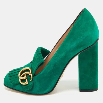 Pre-owned Gucci Green Suede Gg Marmont Fringe Pumps Size 38