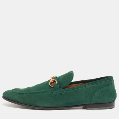 Pre-owned Gucci Green Suede Horsebit Loafers Size 46