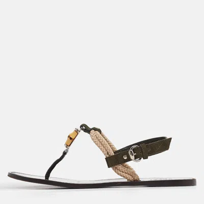 Pre-owned Gucci Green Suede Thong Flat Sandals Size 40.5