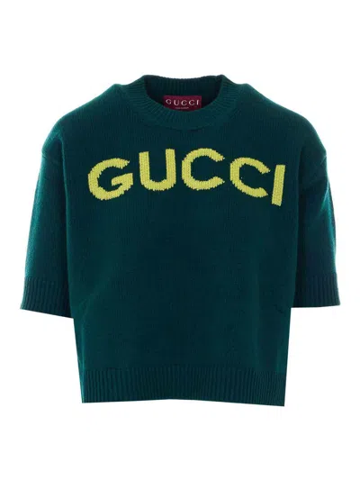 Gucci Women Wool Sweater With Frontal Logo Embroidery In Multi